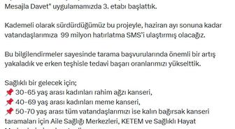 Sağlık Bakanı Memişoğlu: 'Kanser Taramalarına Kısa Mesajla Davet' uygulamasında 3. etap başladı