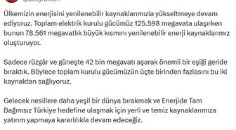 Türkiye'nin elektrik kurulu gücü 125 bin 598 megavata çıktı