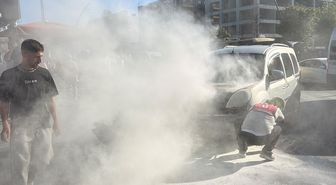 Küçükçekmece'de hafif ticari araçta çıkan yangını motokurye söndürdü