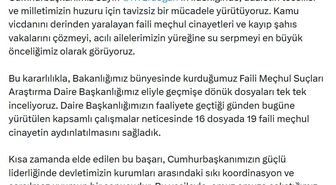 Adalet Bakanı Gürlek: 16 dosyada 19 faili meçhul cinayet aydınlatıldı