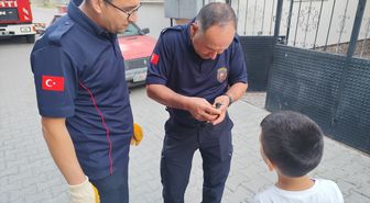 Çorum'da binanın çatısına sıkışan kırlangıç itfaiye ekiplerince kurtarıldı