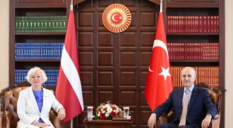 TBMM Başkanı Kurtulmuş, Letonya Parlamentosu Başkanı Mierina ile görüştü