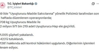 69 ilde uyuşturucu operasyonu: 423 tutuklama