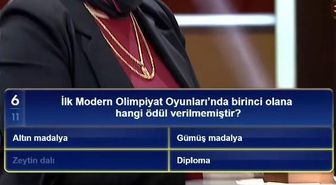 İlk Modern Olimpiyat Oyunları'nda birinci olana hangi ödül verilmemiştir?