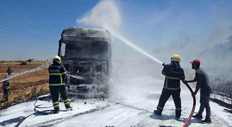 Şanlıurfa'da saman yüklü tırda çıkan yangın söndürüldü