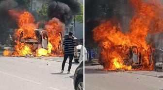 Çakmak yüklü hafif ticari araç, alev alev yandı