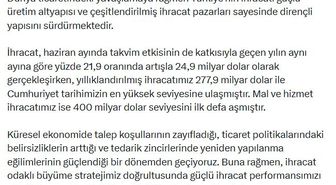 Cevdet Yılmaz: Güçlü ihracat performansımızı sürdürüyoruz
