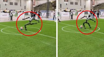 Şut çekmek isteyen robot kendisini sakatladı