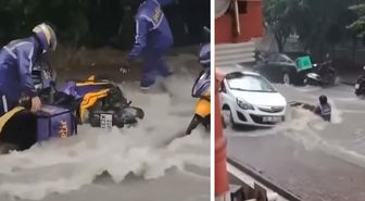 Çekmeköy’de motokuryeler sel sularına kapıldı