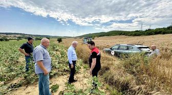 Keşan'da yağmur ve fırtınadan zarar gören ekili alanlarda inceleme