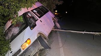 Ödemiş'te ağaca çarpan minibüsteki 2 kişi yaralandı