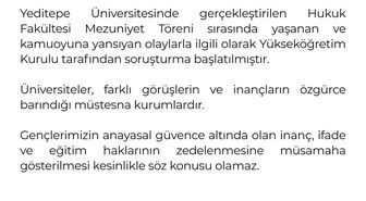 YÖK'ten Yeditepe Üniversitesinin mezuniyet törenindeki olaylara ilişkin soruşturma