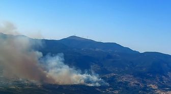 İzmir'de tarım alanından makiliğe sıçrayan yangına müdahale ediliyor