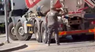 Ankara'da beton mikserden taşan beton yola döküldü