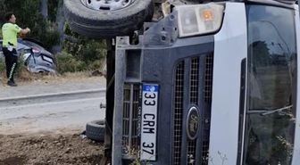 Arsuz'da otomobil tarlaya savruldu, ticari araç takla attı
