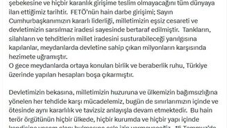 Fidan: 15 Temmuz, millet iradesinin teslim olmadığı tarihtir