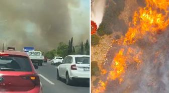 Manisa'nın Akhisar ilçesinde ormanlık alanda yangın