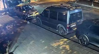 Otomobilin park halindeki kamyonete çarptığı kaza kamerada