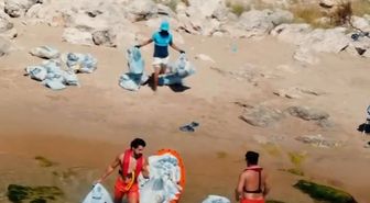 Şile'de günübirlik tatilcilerin bıraktığı çöpler jet ski ve kanolarla kıyıya taşındı
