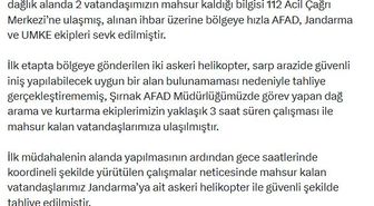 AFAD: Şırnak'ta kaybolan 2 kişi kurtarıldı