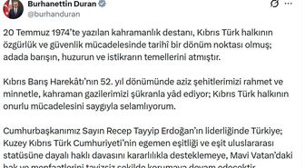 İletişim Başkanı Duran: Kıbrıs Barış Harekatı'nın 52'nci Yıl Dönümünde Şehitleri Rahmetle Andı