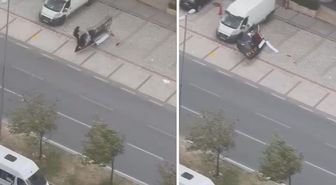 İstanbul'da fırtına nedeniyle yürüyen yayanın üzerine tabela devrildi
