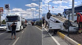 Edremit’te tır ile otomobil çarpıştı: Araç takla attı