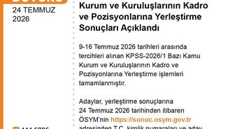 ÖSYM KPSS-2026/1 Yerleştirme Sonuçları Açıklandı