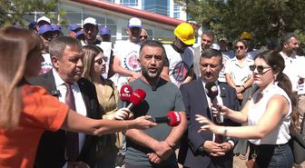 Türkiye Maden-İş üyeleri, holding binası önünde gerçekleştirdikleri zincirli protestonun ardından gözaltına alındı