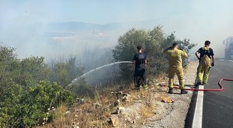 Bursa'nın Orhangazi ilçesinde makilik alanda çıkan yangına müdahale ediliyor