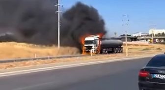Gaziantep’te seyir halindeki tanker alev alev yandı