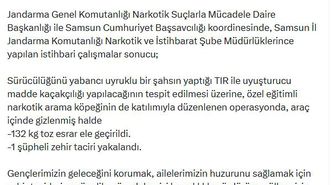 Samsun'da 132 kilo toz esrar ele geçirildi; 1 gözaltı