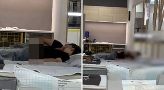 Mağazadaki teşhir yatağında ulu orta ilişkiye girdiler!