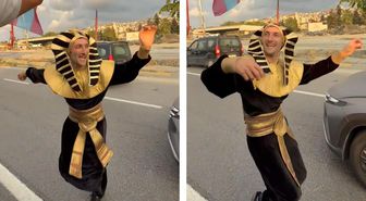 Salah aşkı böyle bir şey! Firavun kılığına girip kolbastı oynadı