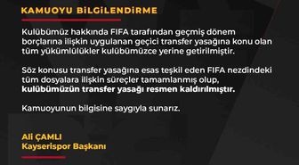 Kayserispor'da transfer yasağı kalktı