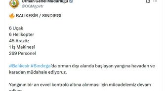 OGM: Balıkesir Sındırgı'daki yangına 6 uçak, 6 helikopter ve 269 personel ile müdahale ediyoruz