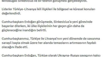Erdoğan, Litvanya Başbakanı Sinkevicius ile telefon görüşmesi gerçekleştirdi