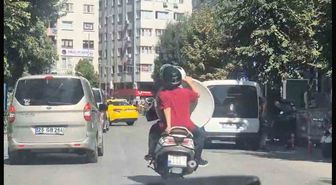 Eskişehir'de Trafikte Çanak Antenli Motosiklet Tehlikesi