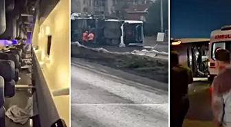 İstanbul'da işe gidenleri taşıyan servis devrildi: 15 yaralı