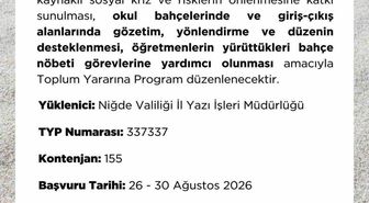 Niğde'de Okullara 155 Kişilik Toplum Yararına Program İlanı
