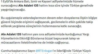 Adalet Bakanı Gürlek: 'Alo Adalet 135' hattı 1 Eylül'de üç ilde başlıyor