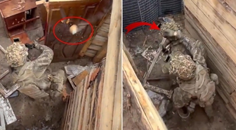 Tatbikatta tehlikeli anlar! El bombası atıldı, askerler kapıda sıkıştı