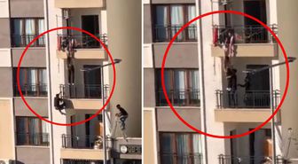 Balkondan düşmek üzere olan çocuğu korkuluklara tırmanarak kurtardı