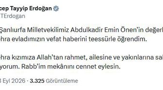 Cumhurbaşkanı Erdoğan'dan AK Partili Vekil Önen'in Kızı İçin Taziye Mesajı