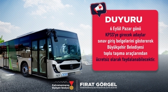 Kahramanmaraş Büyükşehir Belediyesi'nden KPSS adaylarına ücretsiz ulaşım desteği