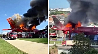 Kocaeli'de korku dolu anlar! Yanan uçağın kuyruğu bir anda koptu