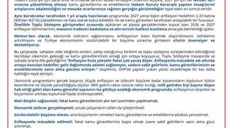 Memur-Sen’den OVP açıklaması: 'Kamu görevlisi ve emeklisinin görev aylığı ile emekli aylığı arasındaki makasın kapatılmasını bekliyoruz'