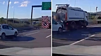 Çekmeköy'de otomobilin yol işaretleme aracına çarptığı kaza kamerada
