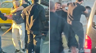 Trafik kazası sonrası çıkan yumruklu ve sopalı kavga kamerada