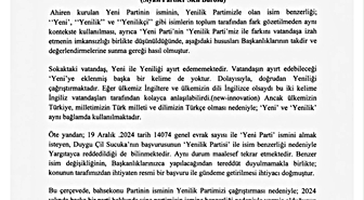 Yenilik Partisi, ‘Yeni Parti’nin isminin değiştirilmesi için Yargıtay’a başvurdu